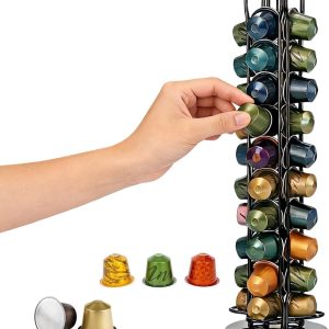 Rotatable Coffee Capsule Houder voor 40 Nespresso Capsules van RVS, Ideaal voor Keuken en Woonkamer, Ruimtebesparende Opslagoplossing voor Koffieliefhebbers