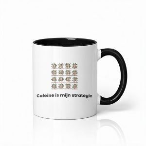 Rustige Mok met tekst "Cafeïne is mijn strategie" - Sfeervolle koffiecup voor koffieliefhebbers en slow starters
