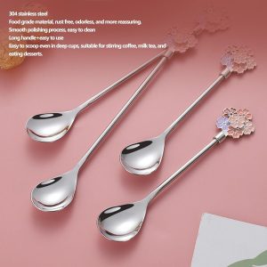 Rvs Koffielepel Set Met Lange Steel Stijlvolle 5 Stuks Dessertlepels Voor Thuis Keuken 7.76x1.10in (SILVER)