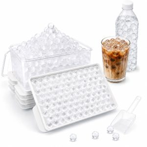 Ryoudavell - Mini Ijsblokjesvorm 4 Stuks - Siliconen Ijsblokjeshouder voor Kleine Ijsballen - Ijsblokjes Vorm Snelle Invriezing voor Ijskoffie - Stapelbaar met Deksel en Grote Bewaarbox met Ijslepel - Kleine Ijsblokjesvorm Rond - Wit