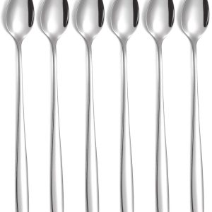SSTRWGOOD 6 Stuks IJzeren Lepels - Lange Lepel Set - 19,8 cm Lengte - Ronde Gladde Randen en Spiegelafwerking - Geschikt voor Ijskoffie Eisthee Milchshake en Desserts - Roestvrijstaal - Vaatwasserbestendig