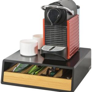 SanaVida - Capsulehouder met Lade - Koffie/Thee Opberger- Koffiecups Lade - Zwart - 30B x 10H x 31D cm - Max. Belasting 15 kg
