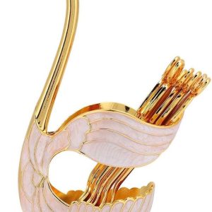 Schotel en Lepelsteun, Metalen Koffie Dessert Lepel Vorken Houder, Zwanenbasis Houder en 6 Lepels Set Decoratief Servies Servies Om Te Roeren Mengen Fruit Thee Koffie(Goud Wit)