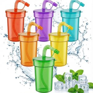 Set van 12 Herbruikbare Bekers met Deksel en Rietjes, 380ml Kleurige Bekers voor Ijskoffie en Sap, Perfect voor Feestjes en Picknicks