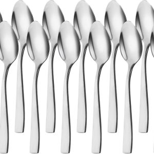 Set van 12 RVS Theelepels - Vaatwasserbestendige Lepels voor Ijskoffie, Ijsthee en Milkshakes