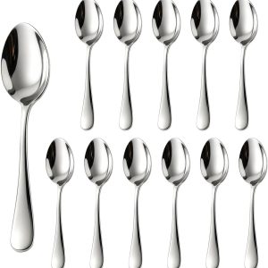 Set van 12 theelepels van roestvrij staal, koffielepels met ronde handgreep, hoogglans gepolijst en vaatwasmachinebestendig, 14 cm dessertlepel voor feest, gastronomie, camping en kantoor