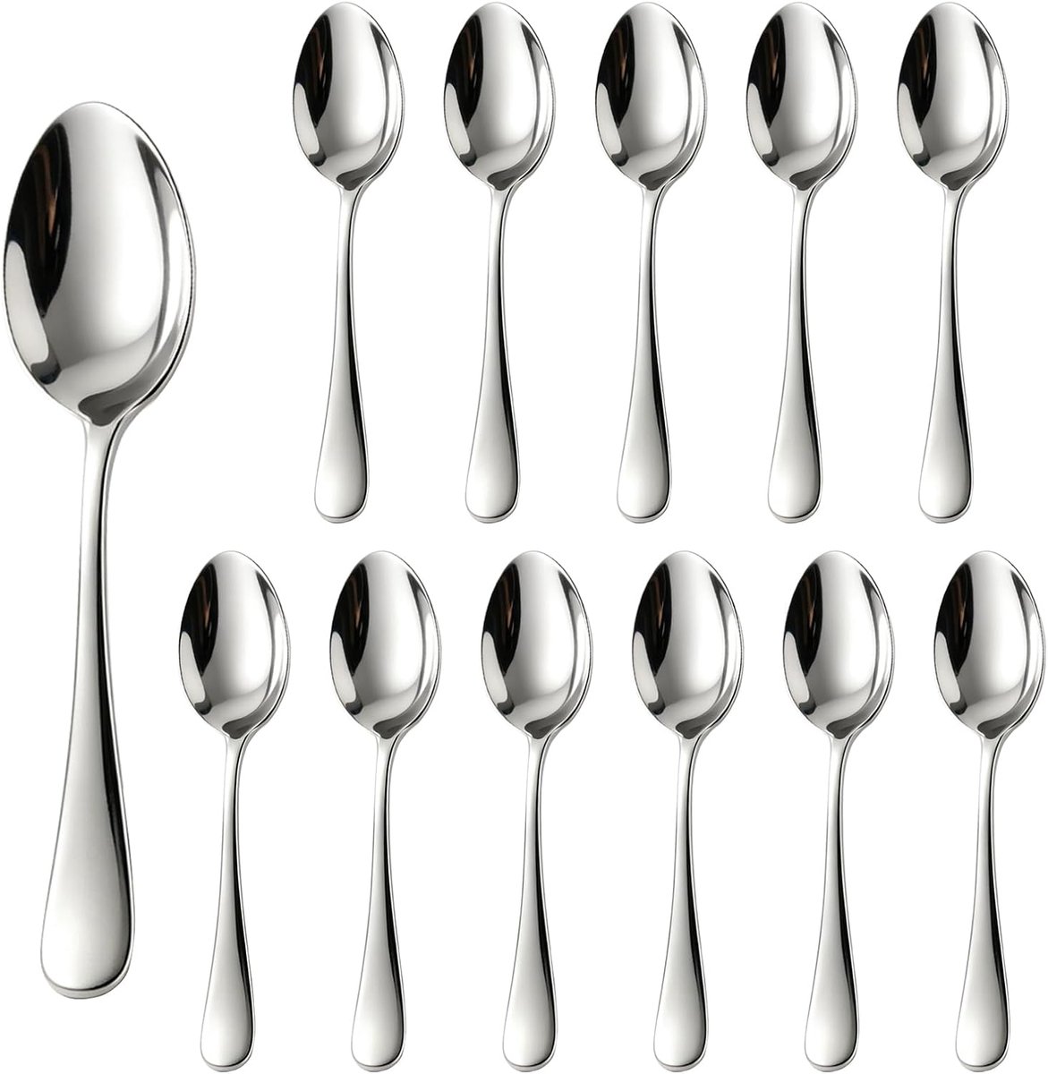 Set van 12 theelepels van roestvrij staal, koffielepels met ronde handgreep, hoogglans gepolijst en vaatwasmachinebestendig, 14 cm dessertlepel voor feest, gastronomie, camping en kantoor
