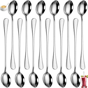 Set van 12 theelepels voor koffie, 19,5 cm lange steel roestvrijstalen latte macchiato-lepel, ijsthee lepels, dessertlepels, zware en gepolijste afwerking, barista-gereedschap voor thuis, keuken en