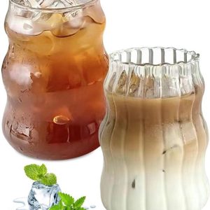 Set van 2 Geribbelde Drinkglazen 530 ml voor Ijskoffie en Cocktails