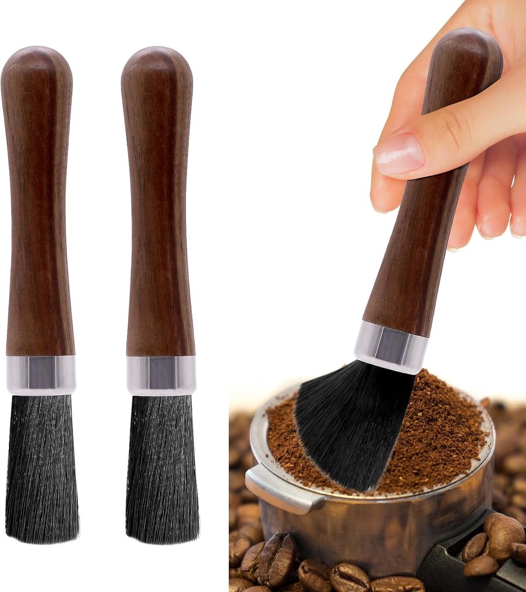 Set van 2 Koffieborstels voor Barista, Nylon Reinigingsborstel en Zeefhouder voor Espresso, Koffiemolen Accessoires