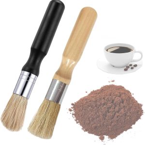 Set van 2 Koffiepenseel met Houten Handvat, Natuurlijke Haren, Ideaal voor Koffiemolen en Reiniging van Koffiemachines in Keuken en Kantoor