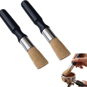 Set van 2 Reinigingsborstels met Natuurlijke Haren voor Koffiemachines, Espresso en Koffiemolen - Ideaal voor Grondige Reiniging van Koffiepoeder Restanten