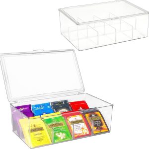 Set van 2 Theedozen met 16 Compartimenten, Stapelbare Theezakjes, Luchtdichte Opberging voor Thee en Koffiepads, Transparante Organiser Box