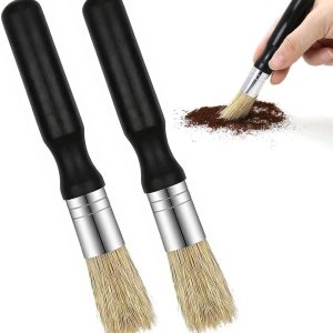 Set van 2 barista-kwasten voor het reinigen van koffiezetapparaten en espressomachines, ideaal voor filterdragermachines en keukenaccessoires (zwart)