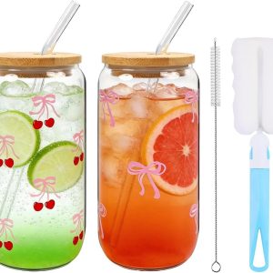 Set van 2 drinkglazen met rietje en deksel - 500ml glazen voor ijskoffie en smoothies