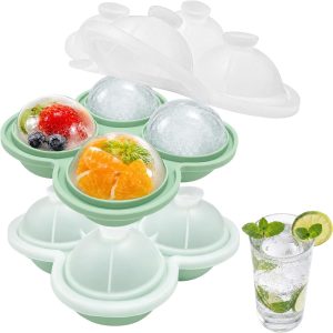 Set van 2 ijsblokjesvormen, siliconen, 6 cm, ijsblokjesvorm, herbruikbaar, BPA-vrij, ideaal voor whisky, cocktails, gin en ijskoffie (4 groen)