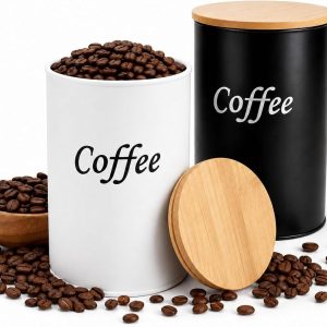 Set van 2 koffiebonen luchtdicht zwart wit koffiebonen houder