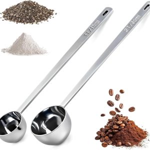 Set van 2 maatlepels van roestvrij staal, lange handgreep, 15 ml en 30 ml | Nauwkeurige koffielot en doseerlepel (15 g/30 g). Ideaal voor eiwitpoeder, koffie en specerijen. Vaatwasmachinebestendig.