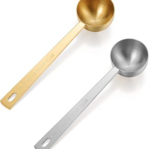 Set van 2 roestvrijstalen theelepels, 15 ml, ronde maatlepels met lange steel, theelepels