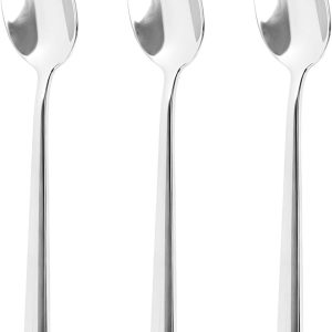 Set van 3 lange lepels 17 cm, koffie- en dessertlepel van roestvrij staal, kleine ronde lepel voor latte macchiato, muesli, ijs, vaatwasmachinebestendig (zilver)
