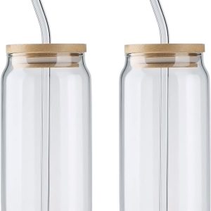 Set van 4 Bierglazen met Deksels en Rietjes - 580 ml Drinkglazen voor Cocktails en Ijskoffie