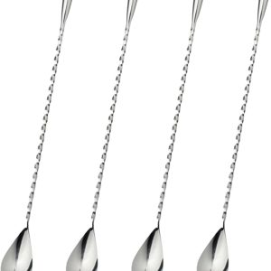 Set van 4 Lange IJskoffie Lepels 30 cm met Spiraalpatroon RVS