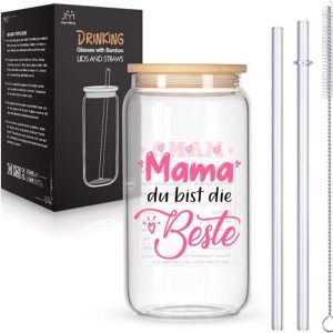 Set van 4 longdrinkglazen met deksel en rietjes - ijskoffie, cocktail en ijsthee (450 ml)