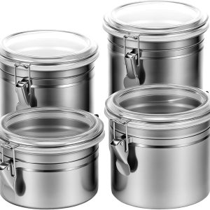 Set van 4 roestvrijstalen koffiebonen containers met deksel voor de keuken