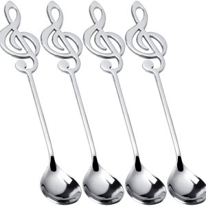 Set van 4 theelepels in de vorm van een muzieknoot - dessertlepel van roestvrij staal