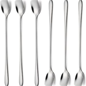 Set van 6 Lange Koffielepels RVS Mixer Lepels voor Ijskoffie en Cocktails