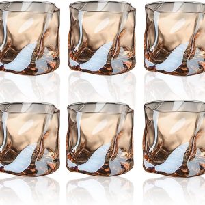 Set van 6 Waterglazen 200 ml - Onregelmatige Glazen voor Whisky, Rum, Cocktail en Ijskoffie - Bruin