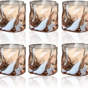 Set van 6 Waterglazen 200 ml - Onregelmatige Glazen voor Whisky, Rum, Cocktail en Ijskoffie - Bruin