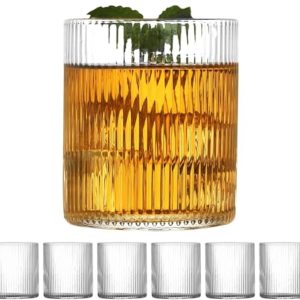 Set van 6 geribbelde waterglazen - 300 ml - vaatwasmachinebestendig - perfect voor cocktails en ijskoffie