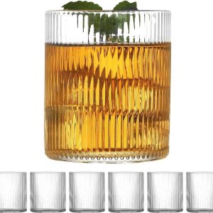 Set van 6 geribbelde waterglazen - 300 ml - vaatwasmachinebestendig - perfect voor cocktails en ijskoffie
