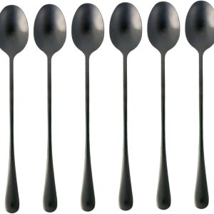 Set van 6 lepels van roestvrij staal in Zwart - Lengte 19 cm - Ijslepel met lange steel, dessertlepel voor koffie Latte Macchiato, longdrinks, ijsthee