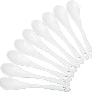Set van 9 eilepels van wit porselein, eierlepel, keramiek, minimalistisch, vaatwasmachinebestendig
