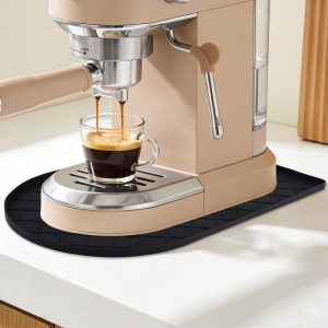 Siliconen Koffiemat voor Aanrecht, 40x25cm Espressomachine Mat met Verhoogde Rand Antislip Koffiezetapparaat Onderlegger Spatvrij Bar Accessoires voor Keuken Kantoor Toonbank (Zwart)