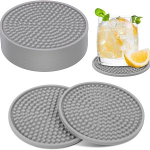 Siliconen Onderzetter - Rond - Dik - Met verhoogd antislip design - Voor dranken, koffiepads en bar - Grijs - 10 x 10 x 0,5 cm - 8 stuks