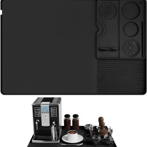 Siliconen koffiemat - met verwijderbaar aanstampkussen - morsbestendige droogmat - keukenaccessoire/baraccessoire - geschikt voor onder koffiezetapparaten of espressomachines - 60 x 40 cm - zwart
