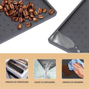 Siliconen mat voor onder koffiezetapparaat, 48 x 30 cm, korrelig oppervlak, compatibel met koffiemolen, grijs