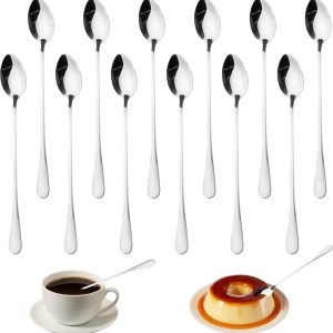 SnelShoppen - 12-delige Latte Macchiato Lepel Set - Roestvrij Stalen Roerlepels van 19,5 cm voor Ijskoffie, Ijsthee, Milkshake, Sundae, Desserts - Lan