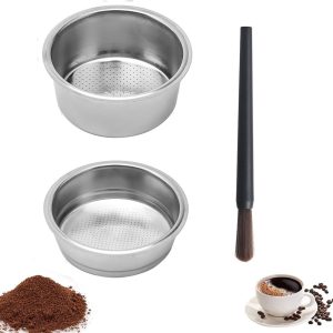 SnelShoppen - 51mm Koffiefilter Mand, 2 Stuks RVS Koffiefilter, Herbruikbare Koffiefilter Mand, Drukloze Koffiefilter Mand met Koffiemolen en Schoonma