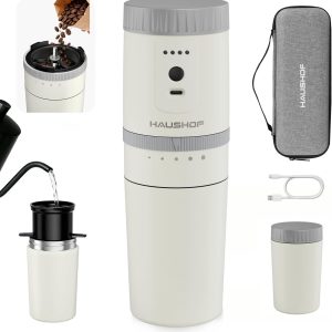 SnelShoppen - Draagbare Elektrische Koffiemolen met Geïntegreerd Infusiesysteem, Draadloos en Oplaadbaar, Stalen Filter en Thermobeker voor Camping, R