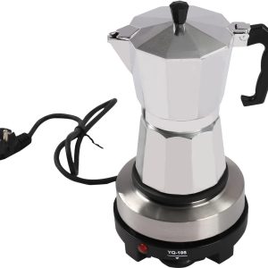 SnelShoppen - Elektrische espressomachine 300 ml, Mokkakan met mini-verwarmingsplaat, Koffiezetapparaat voor 6 kopjes, Aluminium Mokka-machine voor Ke