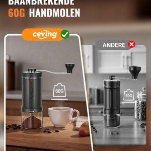 SnelShoppen - Handmatige koffiemolen met 60g capaciteit, grijs, perfect voor thuis, camping of onderweg - ideaal voor koffieliefhebbers