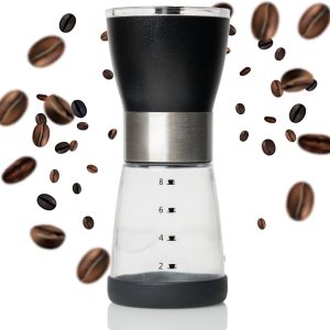 SnelShoppen - Premium handkoffiemolen handmatig, roestvrijstalen kegelmolen met houten handvat, set met 2 glazen containers, eiken handgreep voor de p