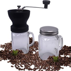 SnelShoppen - Professionele Koffiemolen met 2 Glazen Jars, Keramische Messen, Verstelbare Maalgrootte, Elegante Ontwerp voor Keuken Gebruik