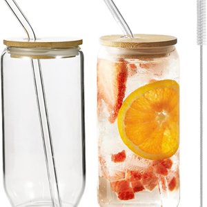 SnelShoppen - Set van 2 Bubble Tea Bekers 500ml - Glazen Drinkglazen met Deksels, Rietjes en Borstel - Ideaal voor Ijskoffie, Smoothies, Cocktails en
