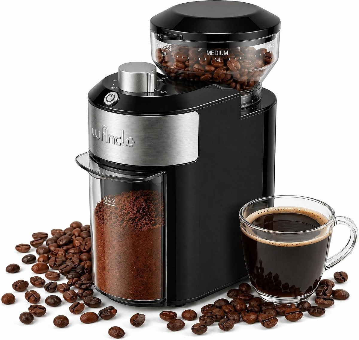 SnelShoppen - Verstelbare Elektrische Koffiemolen met 28 Maalniveaus voor Espresso, Filterkoffie en French Press - Nauwkeurige Maling voor 2-12 Kopjes