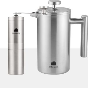 Spar Set French Press Thermo en Handkoffiemolen | Koffiepers en Handmatige Koffiemolen van Hoogwaardig Roestvrij Staal